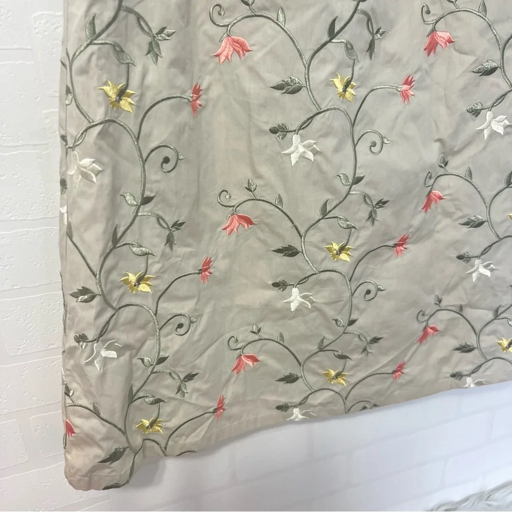 Orvis Tan Floral Embroidered A-Line  Cottagecore Grannycore Midi Skirt Cotton 14